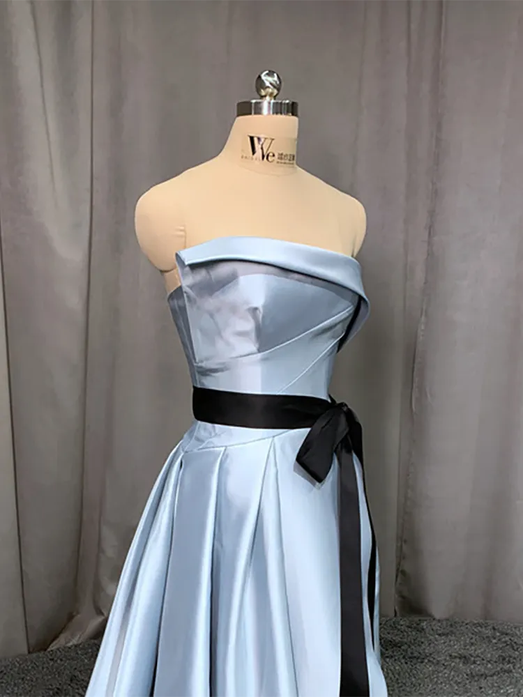 Blue and Black Satin Strapless Evening Dress with Lace-Up Zipper and  Detachable Sash Floor-Length from Dhgate Evening Dresses - price 106.28