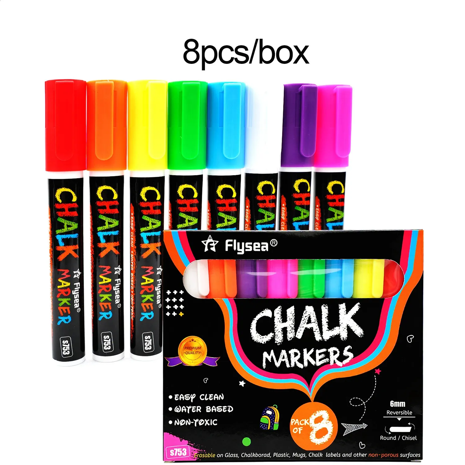 8 Liquid Chalk Markers - Erasable Neon Pens for LED Boards, Glass Art ...