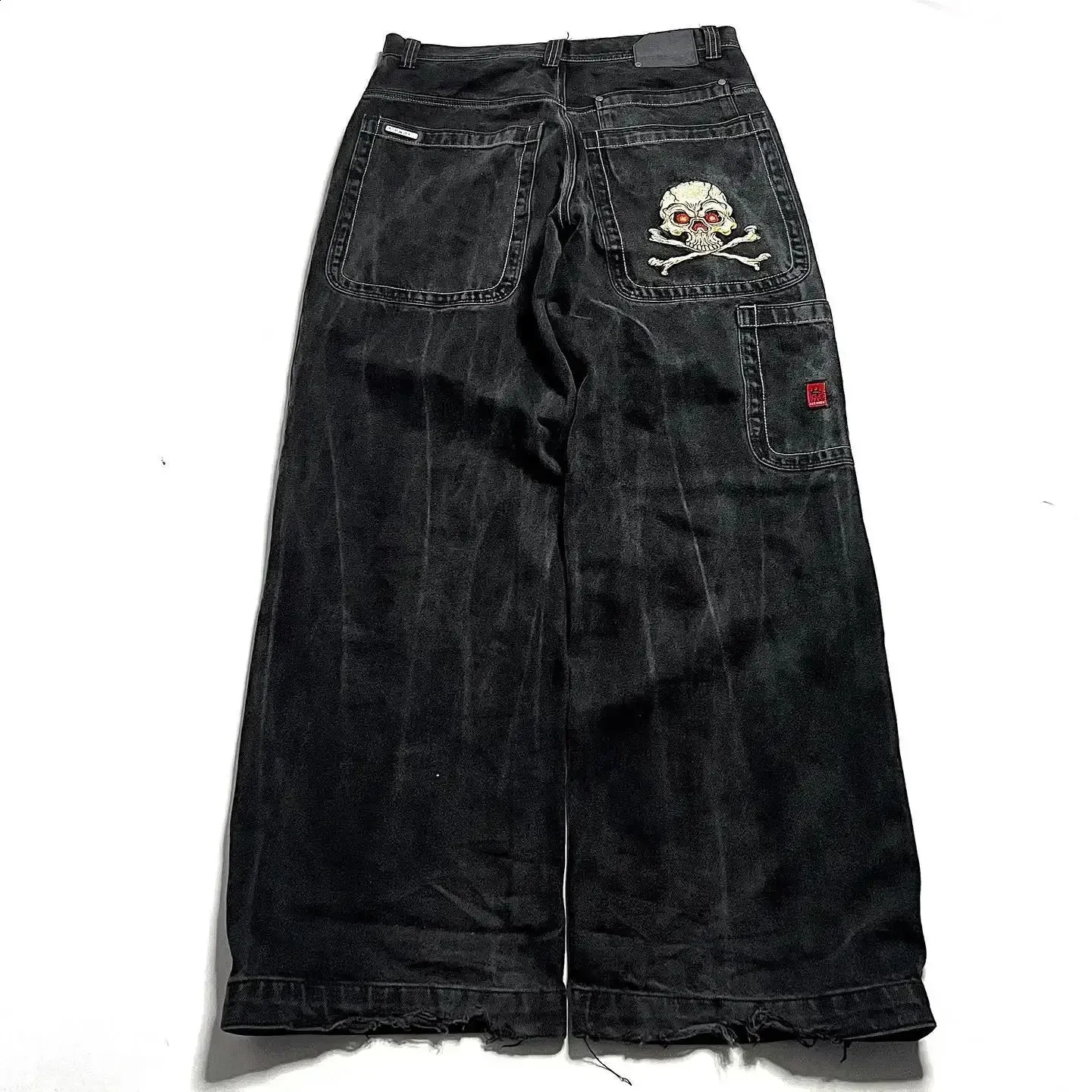2024ホワイトタイガー刺繍JNCOバギージーンズショーツ、ルーズデニム 