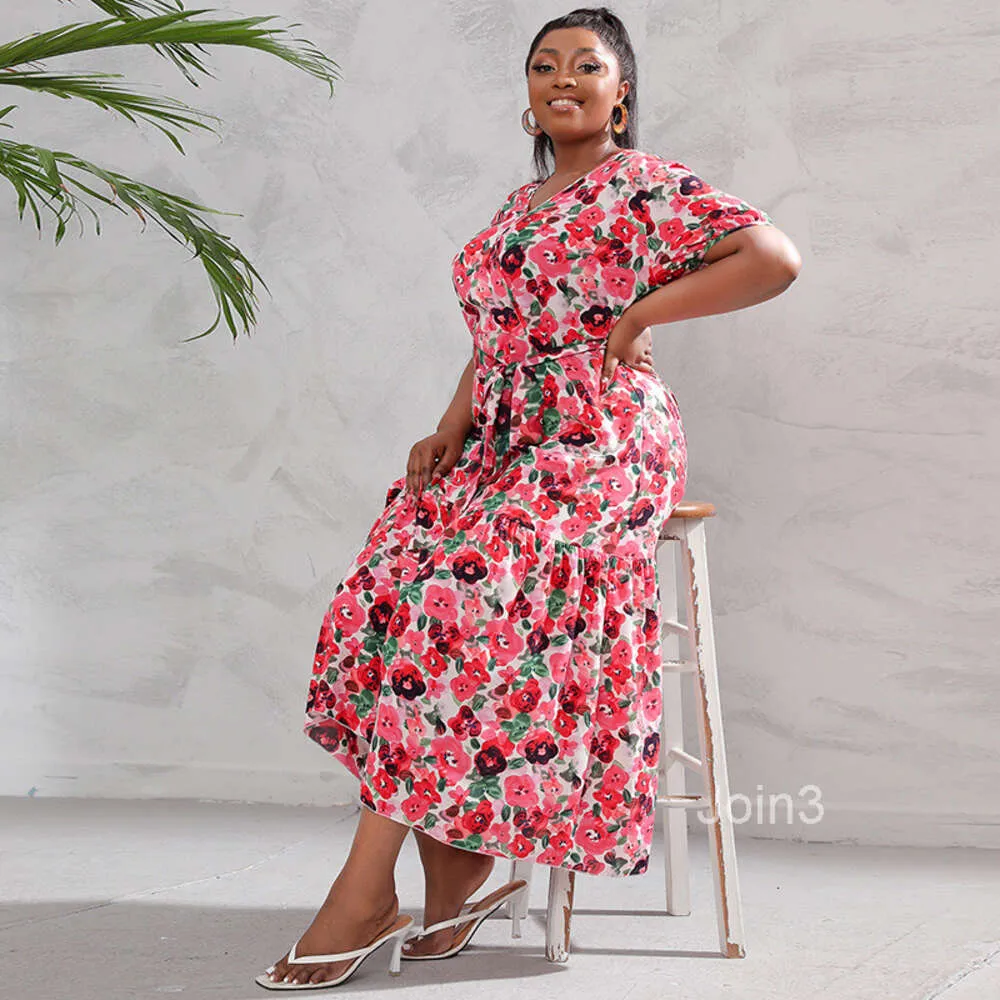 GGUHHU Women's Floral Print Layered Maxi Dress - Short Sleeve Beach Cover Up Or Casual Dress (Red, XXL) - View #13