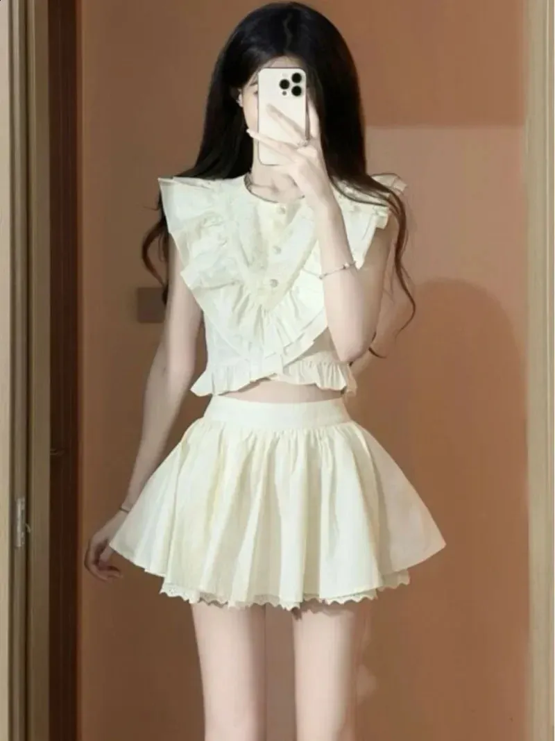 Save Big on Bulk Two Piece Skirt Set Summer Women's Playful Summer Two  Piece Set Sweet Ruffle Edge Sleeveless Top Fluffy Skirt, Korean Round  Neck