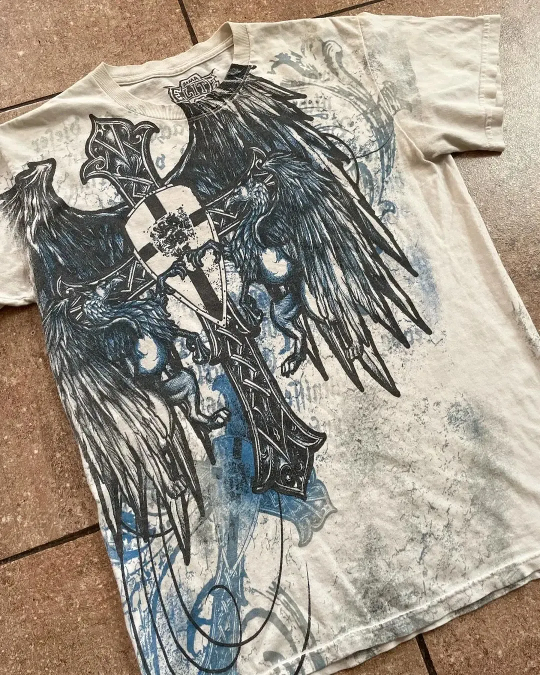 T-shirt Vintage Upper Playground Blanc - Taille XXXL - Style Hip Hop Y2K - Fait Aux USA - Occasion Très Bon état