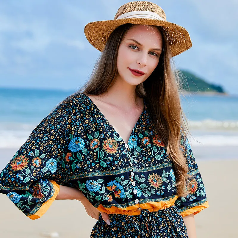 Cotton Blend V-Neck High Waisted Mid-Calf Dress with Slit and 1/2 Sleeves  for Autumn from Dhgate Basic & Casual Dresses - price 30.78