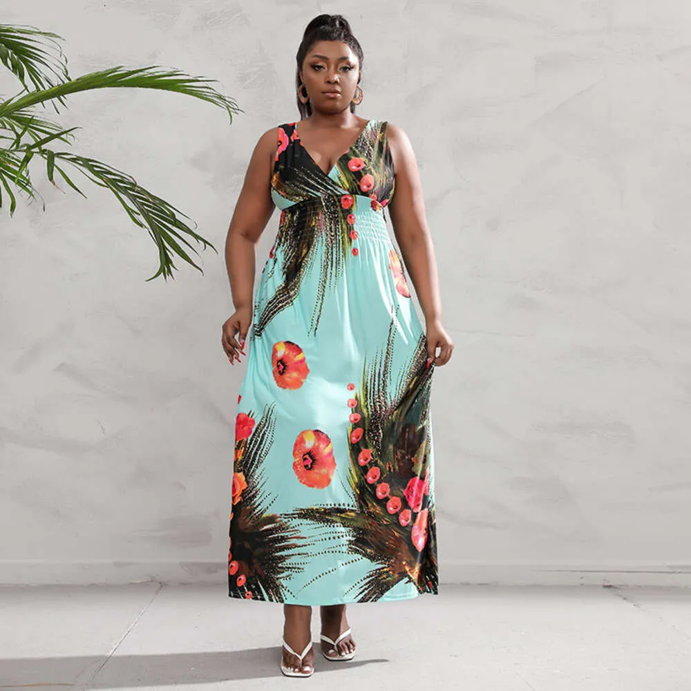 Wedding Guest Plus Size Dresses Bohemian Floral Maxi Dress With Empire Waist Womens Summer Sleeveless V Wedding Guest Plus Size Dresses Bohemian Floral Maxi Dress With Empire Waist Womens Summer Sleeveless V