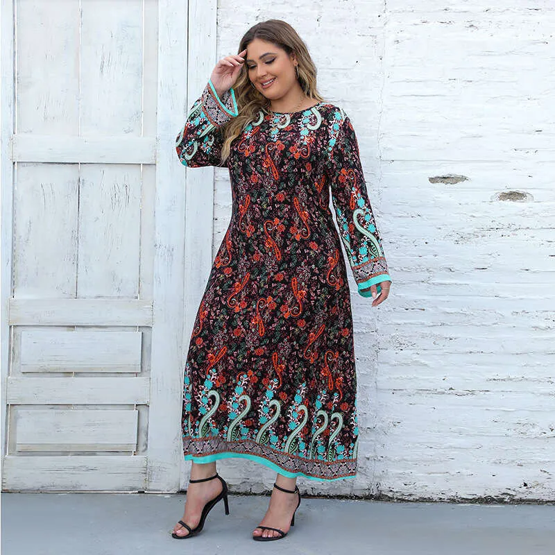 Plus Size Bohemian Knee Length Dresses Summer Dress Saving! Women's Casual  Plus Size Bohemian Print Short