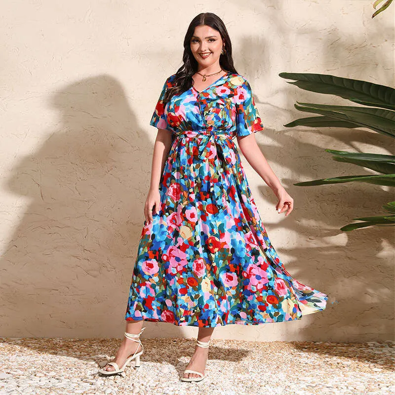 Plus Size Knee-Length Polyester Chiffon Dress with Crew Neck and Pocket,  Short Sleeve, Geometric Pattern, Casual Summer Wear from Dhgate Basic &  Casual Dresses - price 30.85