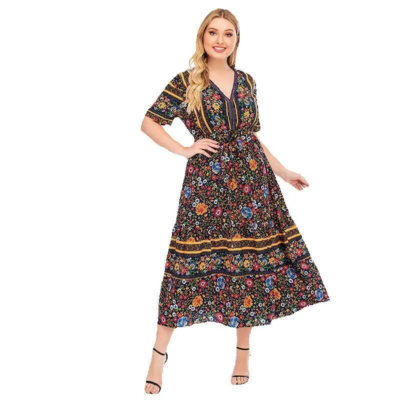 Boho Floral Plus Size Dress for Women Knee-Length Polyester Chiffon Casual Summer  Dress from Dhgate Basic & Casual Dresses - price 30.29