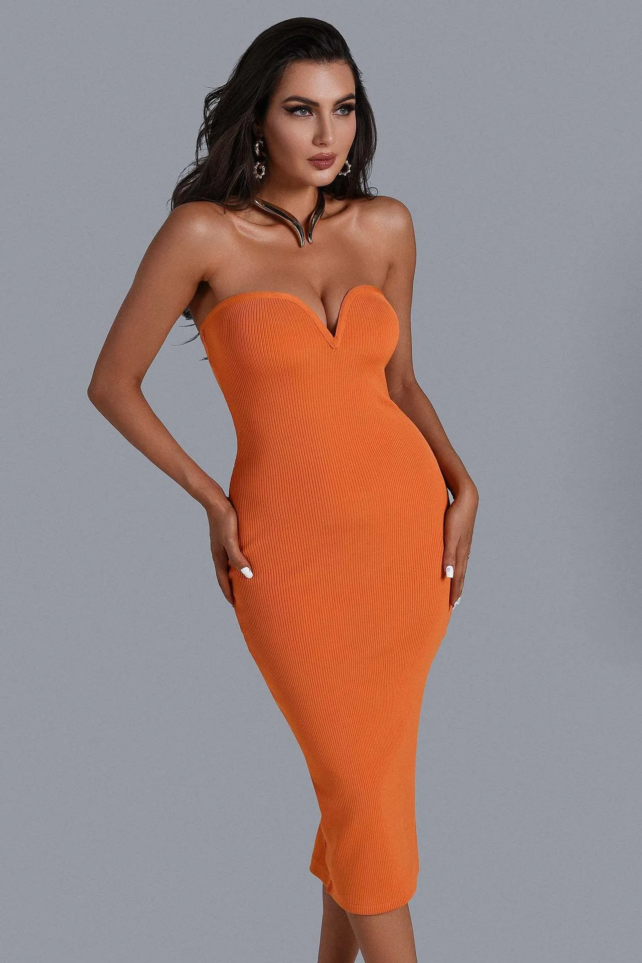 Vogue Black & Orange Strapless Bandage Bodycon Evening Dress for Events, Parties, and Prom from Dhgate Evening Dresses - price 38.9 Vogue Black & Orange Strapless Bandage Bodycon Evening Dress for Events, Parties, and Prom from Dhgate Evening Dresses - price 38.9