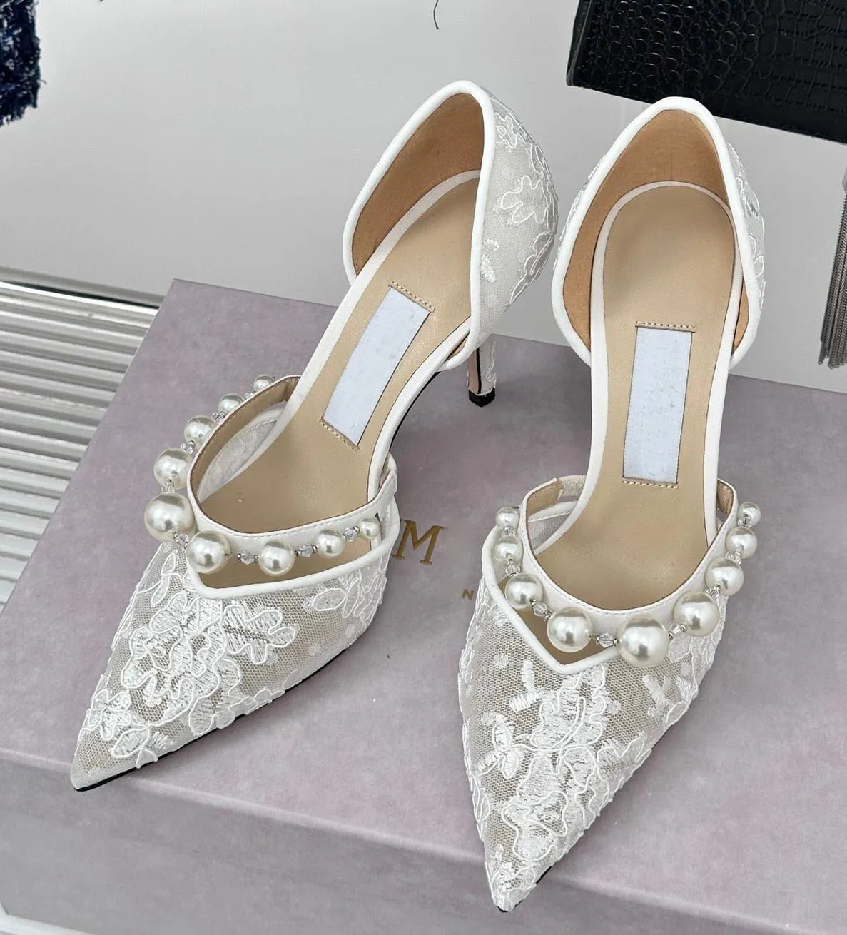 Save Big on Bulk White Pearl Shoes For Bride Summer Designer Aurelie  Sandals Shoes Women Pointed Toe Pumps With Pearl Embellishment Strappy  White