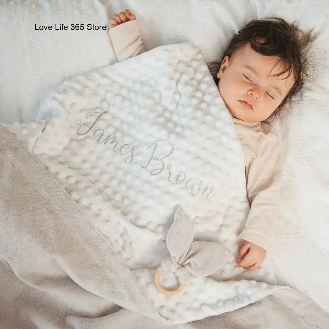 Personalized Embroidered Swaddle Blanket Bedding Set Soft Fleece