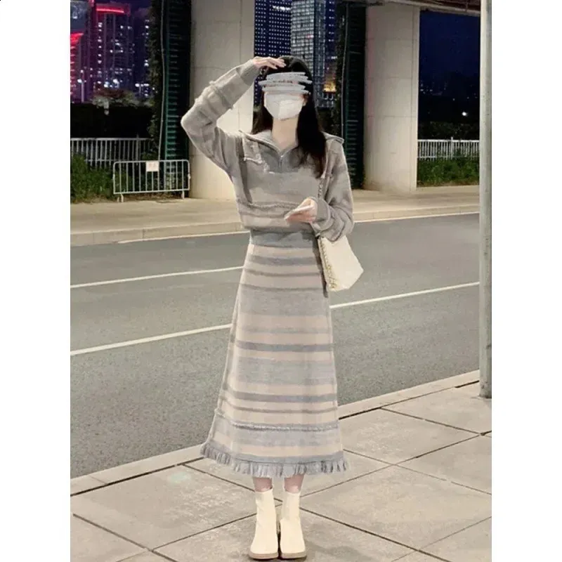 Save Big on Bulk Two Piece Sweater Skirt Set Women's Petite French Style  Knitted Sweater Skirt Set Elegant Autumn/Winter Two Piece Dress Suit Best 