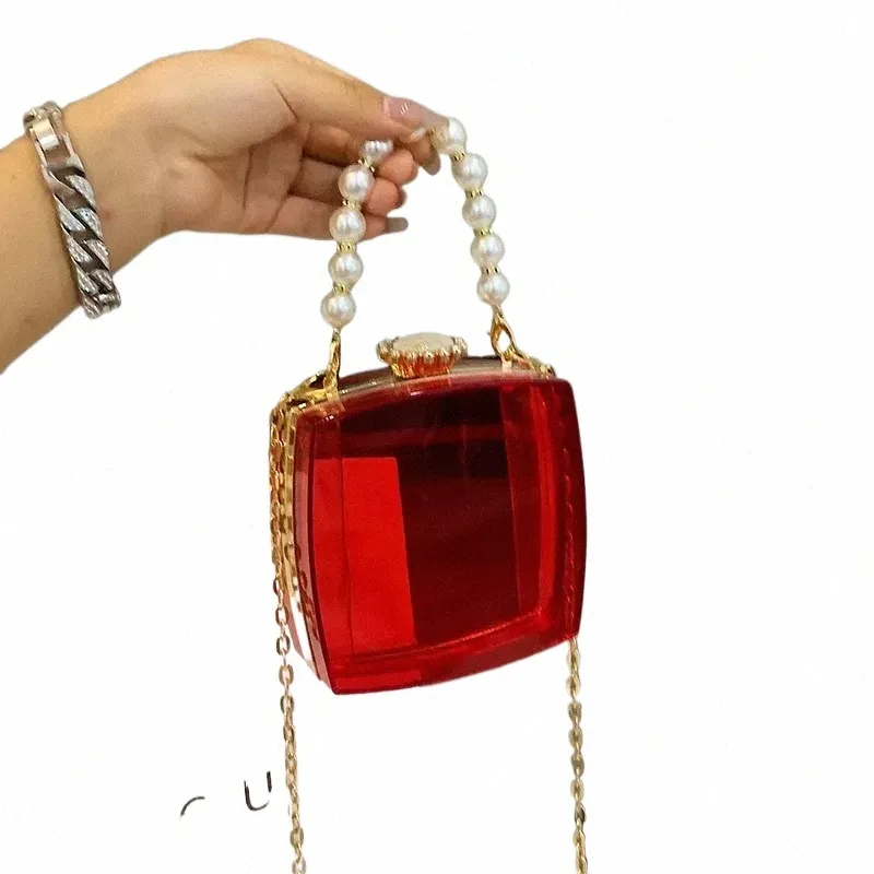 Elegant Pearl Acrylic Clutch: Chic Box Clutch Bag, Mini Evening Purse with  Chain, Fashion, Unique PVC Design