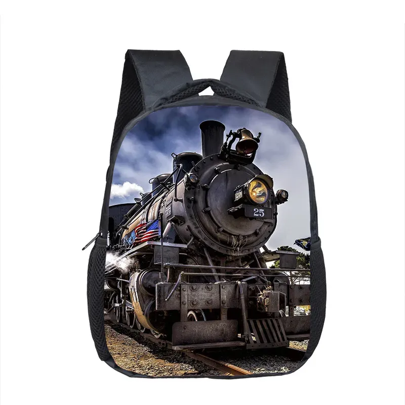 Ombra Vintage Steam Train Backpack - Waterproof School Bookbag For Kids Teens, 16x11.4x6.9 Inches
