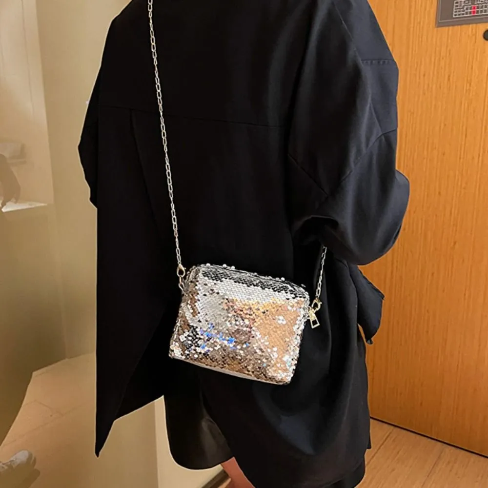 Cosmetic Bag Gold Glitter Crossbody Bag Sparkling Sequin Crossbody