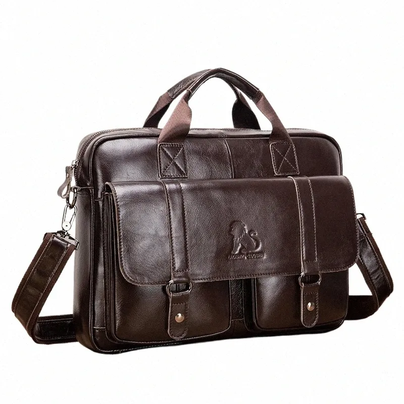 Genuine Leather Briefcase for Men Premium Crossbody Laptop Bag with Double Front Pockets