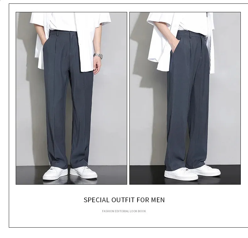 Mens Wide Leg Trousers: Casual Straight Suit Pants