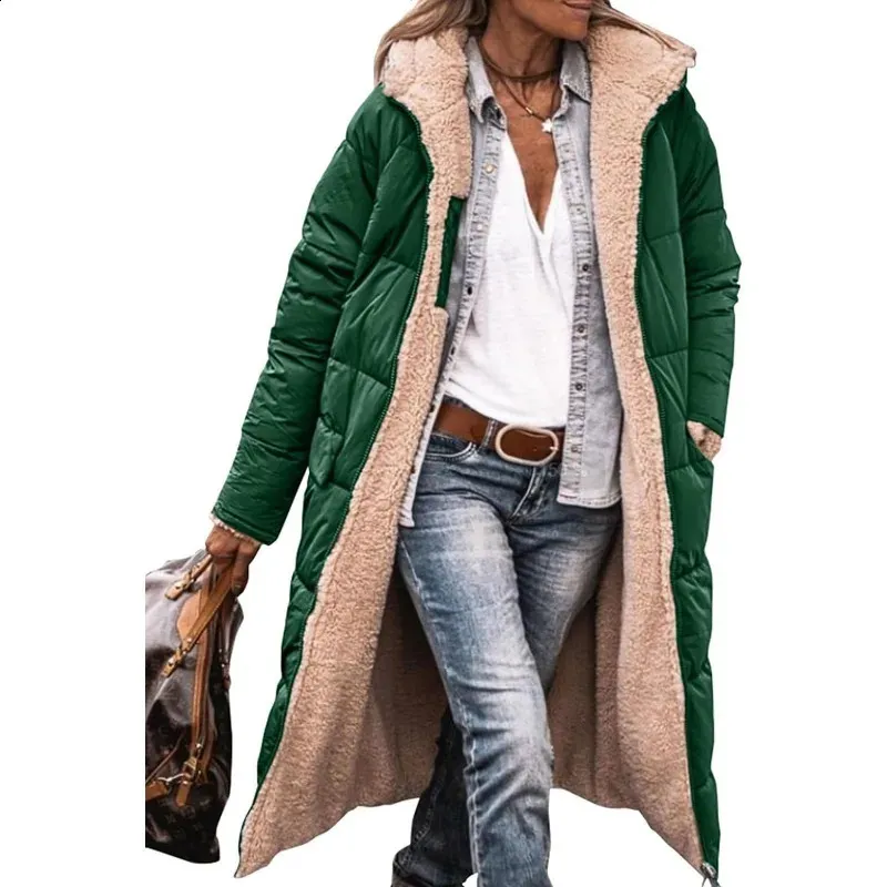 Slxbear Army Green Women Warm Sherpa Lined Parkas Jackets Winter Thickened Windproof Outerwear Plush Fleece Overcoat Hood Plus Size Comfort Puffer