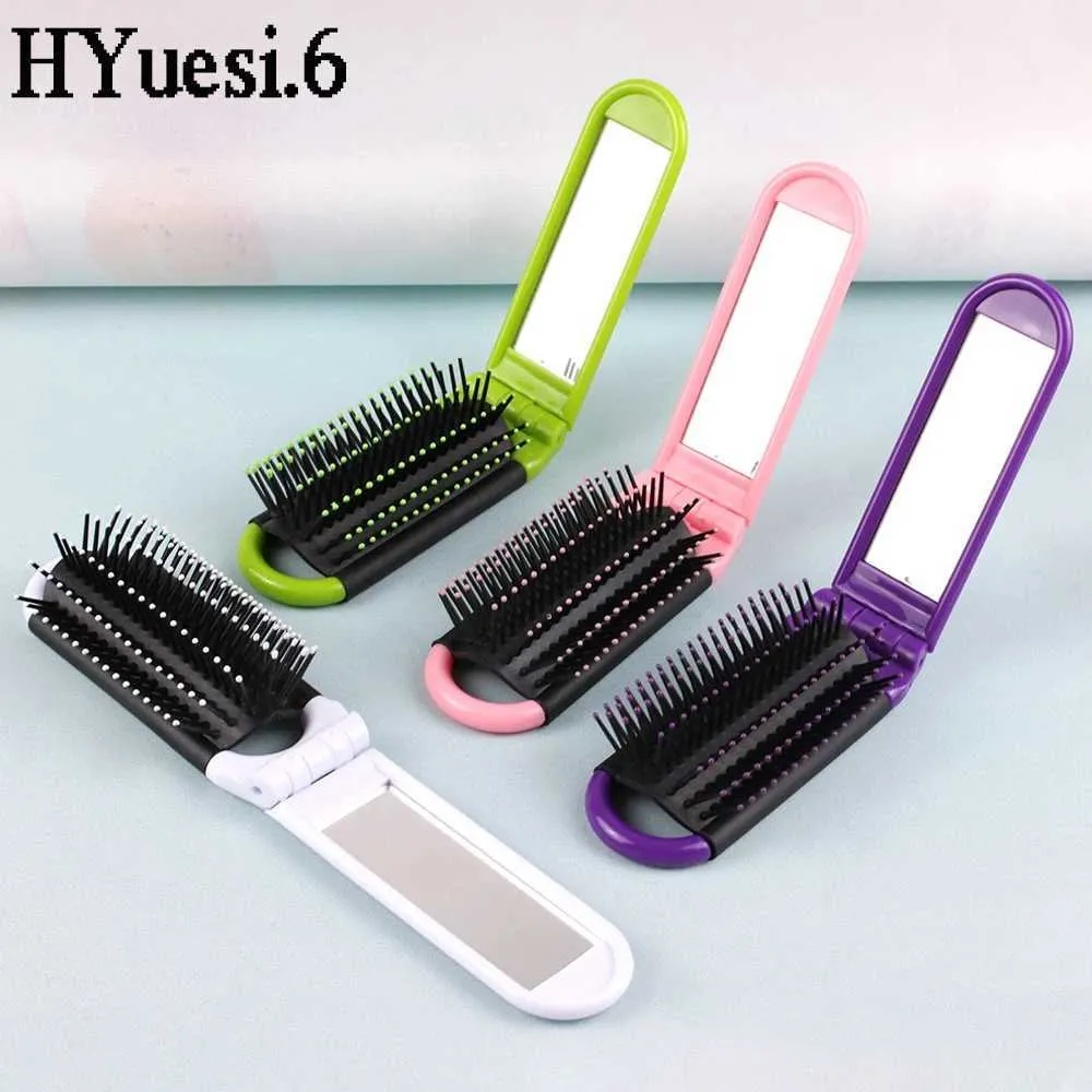 Mini Folding Hair Brush with Mirror - Pocket Travel Comb for Women ...