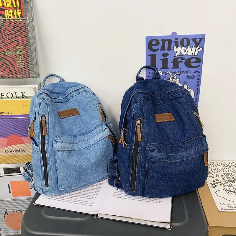 DHgate LatestWomens Denim Backpack Blue School Bag with Multi Pockets for Students Bags Luggage Accessories
