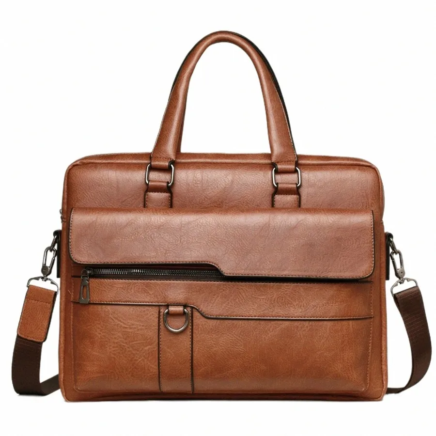 DHgate Sleek PU Leather 14 Laptop Messenger Bag for Men Brown Bags Luggage Accessories