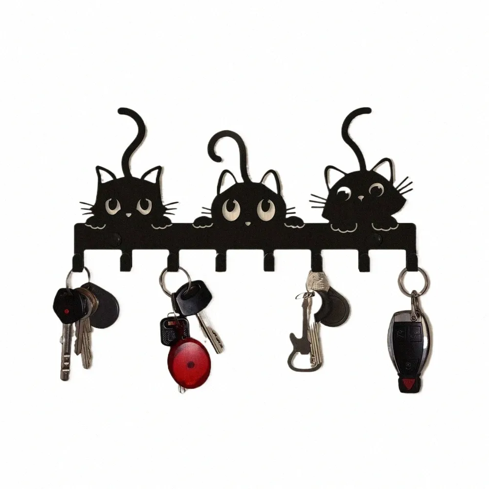Cute Cat Wall Hook Rack Multifunctional Iron Key Holder, Festive