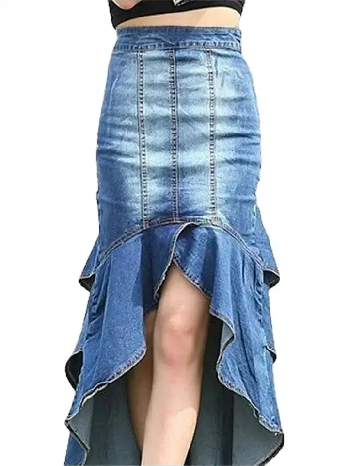 Vintage High-Waisted Ruffle Denim denim skirt for Women