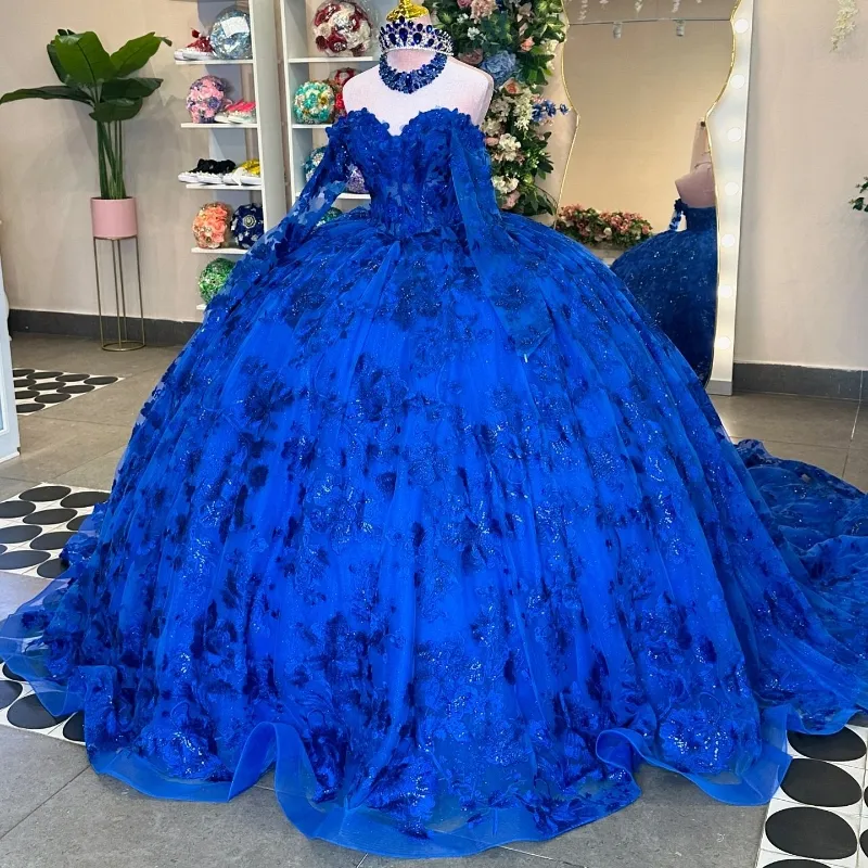 Royal Blue Quinceanera Dresses for Sweet 15 Year Off the Shoulder Puffy Ball Gown Y2726