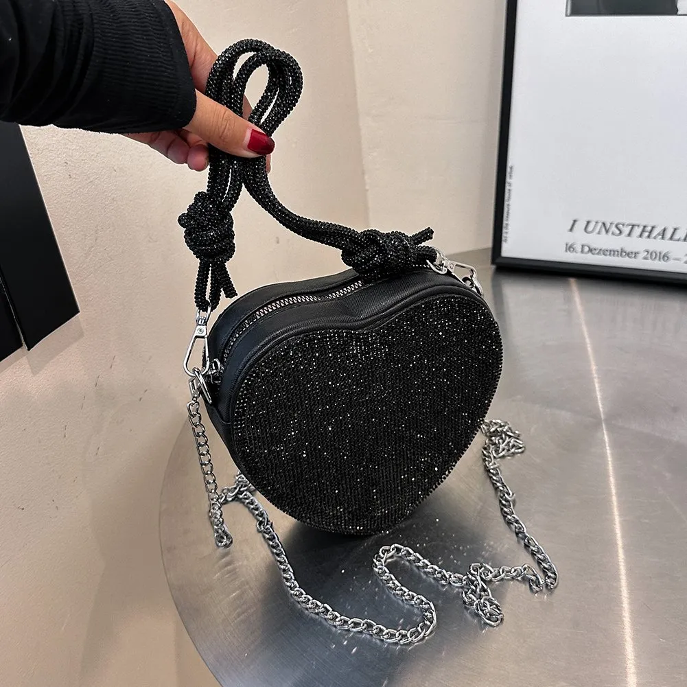 Sparkly Rhinestone Heart Crossbody Bag - Glitter Evening