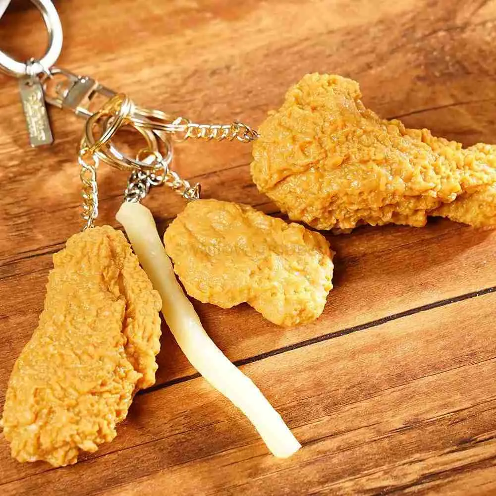 Funny Imitation Fried Chicken Keychain - Realistic PVC Chicken Leg, Wing & Nugget Keyring Accessories (Chicken Nugget Style)