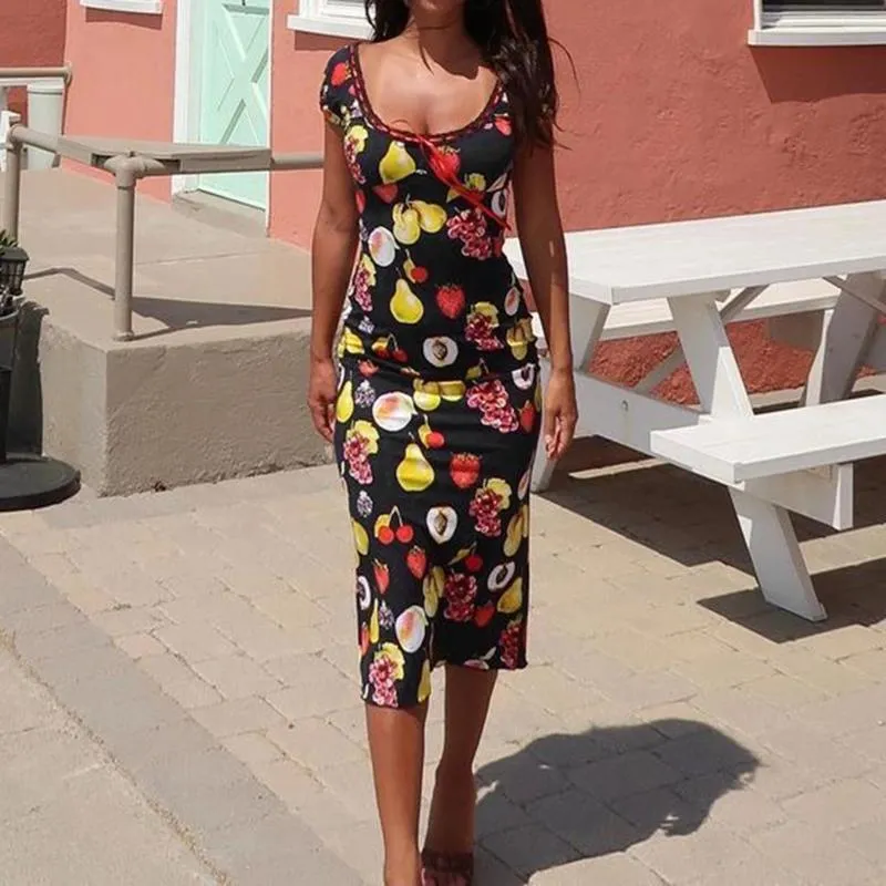 Womens Cotton Midi Dress with Fruit Print, Square Collar, Short Flutter  Sleeves, Empire Waist, Peplum Detail, Sheath Silhouette from Dhgate Basic &  Casual Dresses - price 24.06