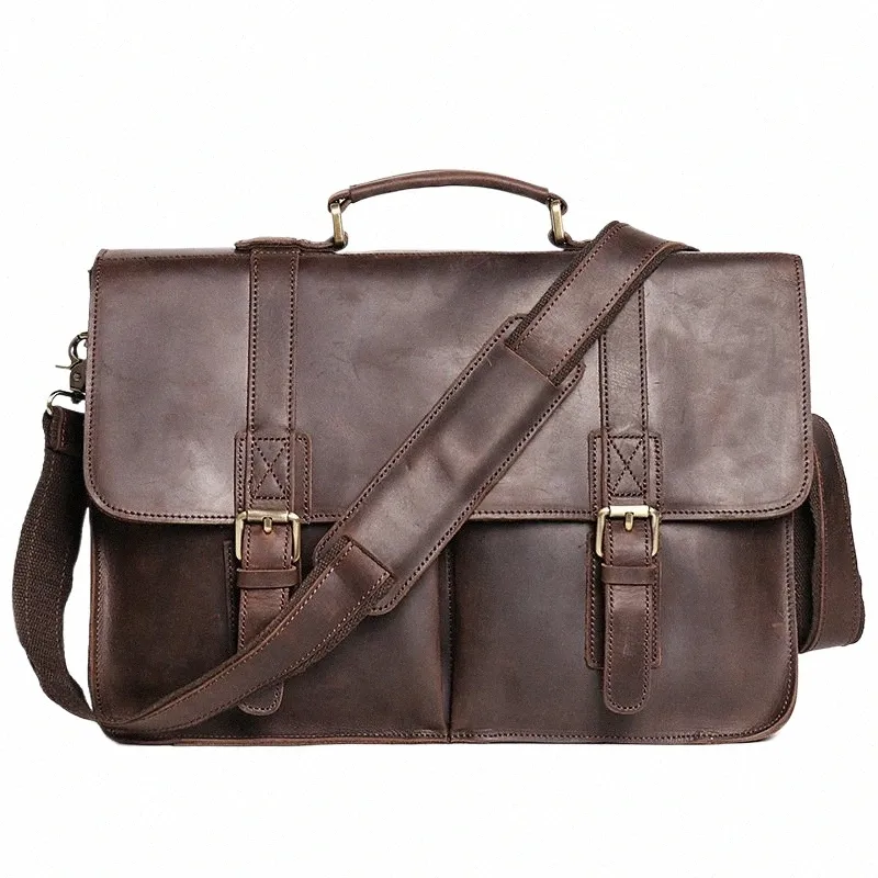 Vintage Leather Briefcase for Men Dark Brown Portfolio Handbag