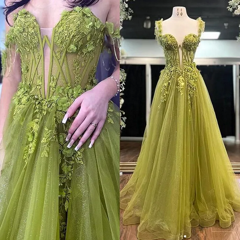 Save Big on Bulk Fantasy Prom Dresses Tulle Prom Dresses Illusion Corset  A Line Evening Gown With 3D Floral Appliques, Off Shoulder Fairytale Dress 