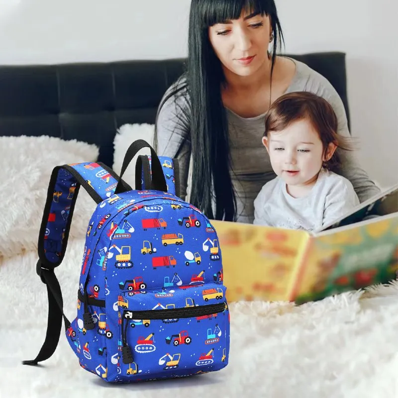 Kids Cars Backpack For Boys - 16 Transport Design, Lightweight School Bookbag With Padded Straps