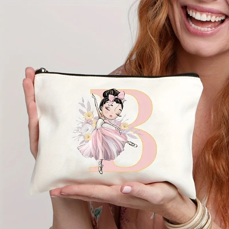 DHgate 26 Letter Alphabet Cosmetic Bag for Women Stylish Printed Makeup Bag with Zipper for Travel and Organization Bags Luggage Accessories