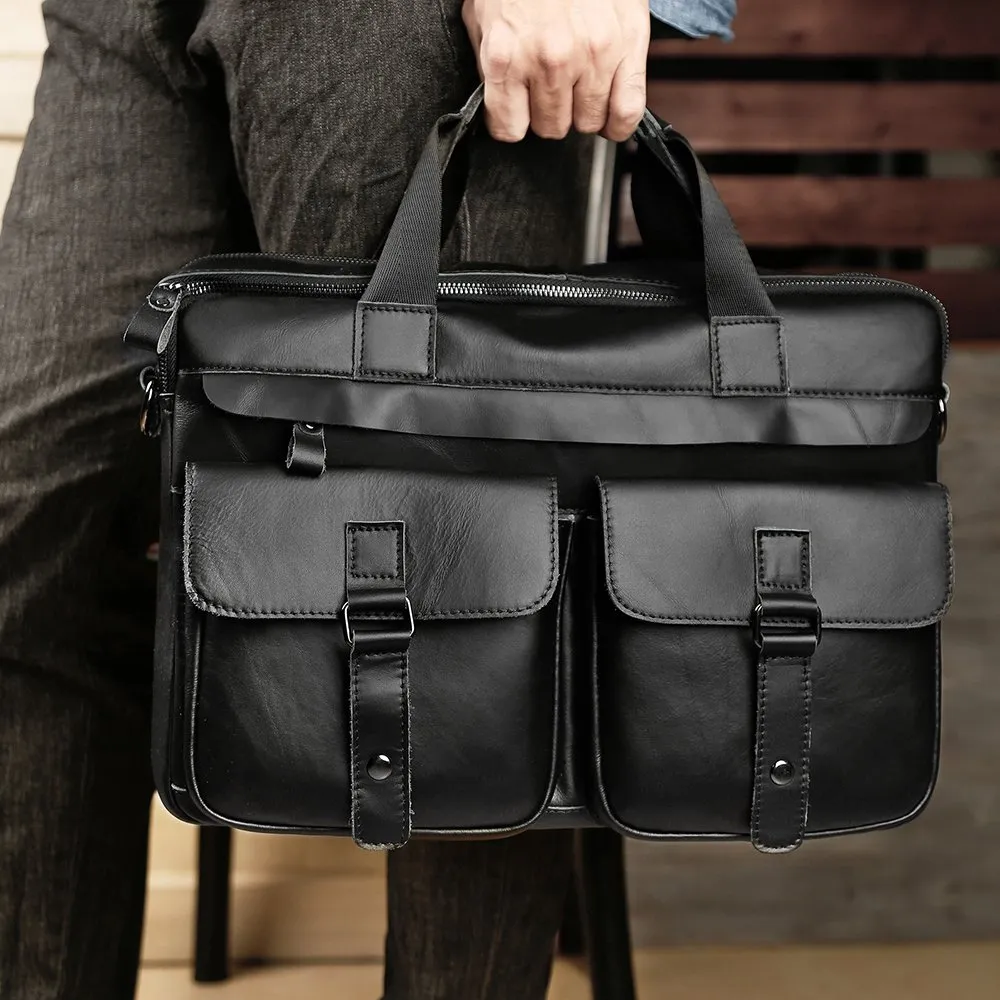 DHgate Genuine Leather Briefcase 15.6 Laptop Bag Office Bags for Men Document Business Shoulder Messenger Handbag Bags Luggage Accessories