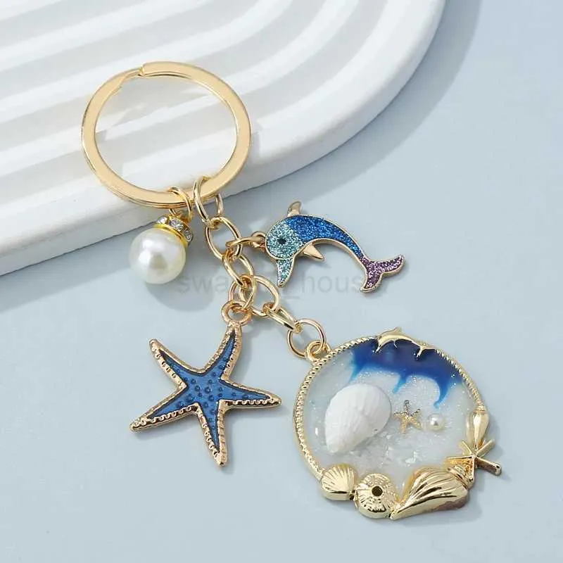 Starfish Keychain Conch Dolphin Pearl Enamel Pendant: Sea Inspired