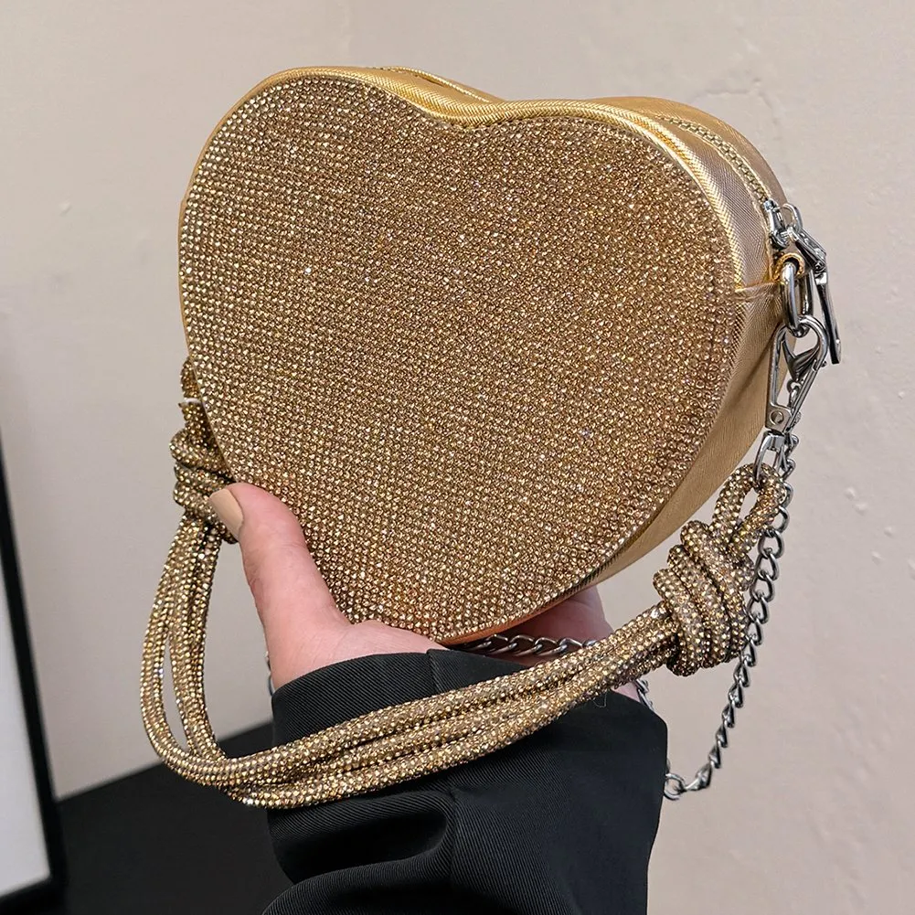 Sparkly Rhinestone Heart Crossbody Bag - Glitter Evening