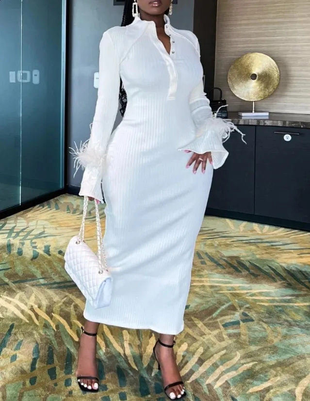 Long Sleeve Knit Maxi Dress for Women with Feather Detail and Turn-Down  Collar Floor-Length Pullover Autumn Dress from Dhgate Urban Sexy Dresses -  price 64.63