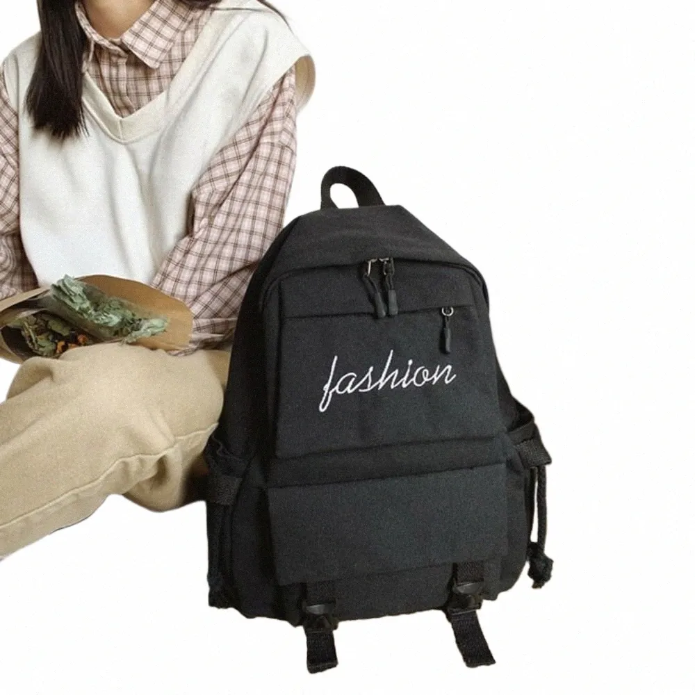 Korean Style Canvas Backpack Versatile School Bag for Women Men, Casual  Solid Color Travel Shoulder Bag, Durable Lightweight