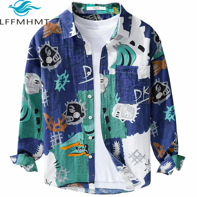 Chic Linen Blend Long Sleeve Shirt - Stylish Print, Chest Pocket ...