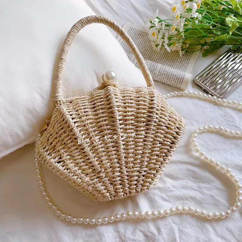 Rattan Straw Crossbody Bag Small Woven Beach Purse for Women Bohemian Summer Handbag