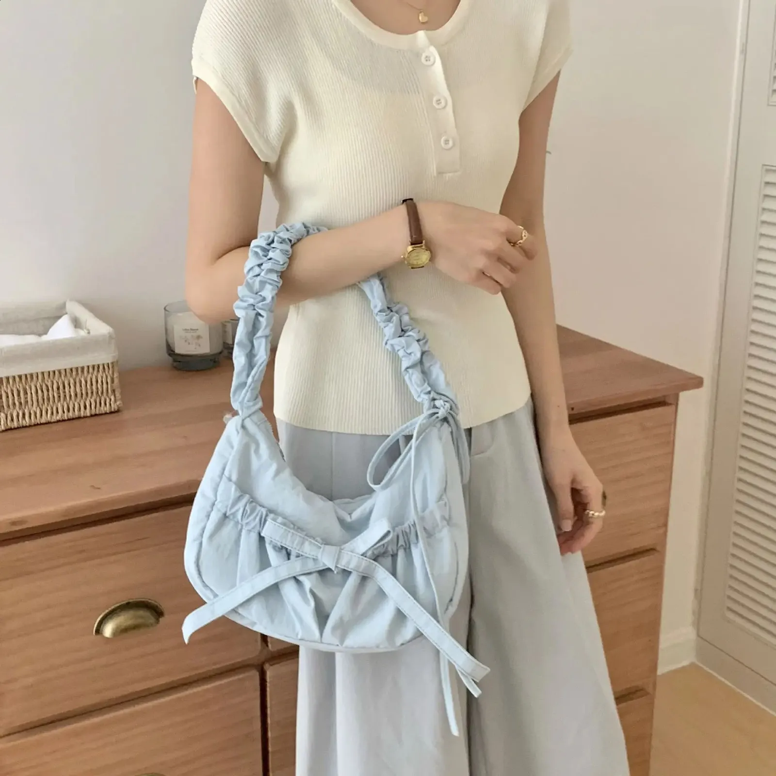 Korean Style Nylon Bow Shoulder Vintage Boho Bags For Women