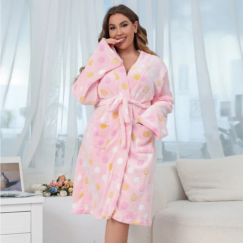 Plus Size Pink Polka Dot Fleece Robe  Soft Cotton Blend Wrap Dress For  Winter Home Wear & Cozy Lounging From Dongdumaoyi, $29.95 | DHgate.Com