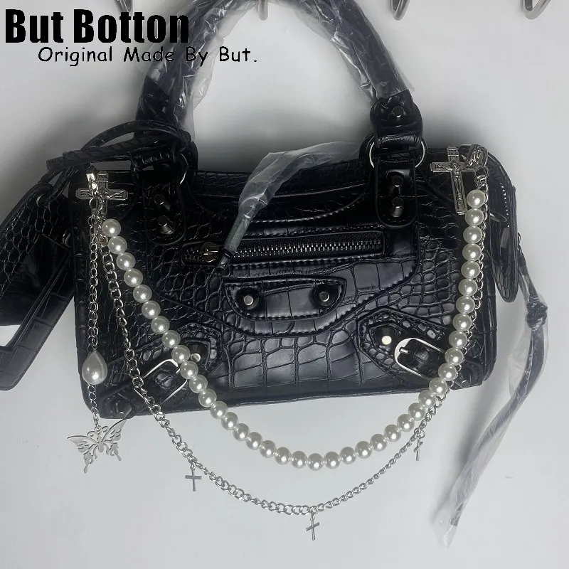 Y2K Punk Metal Chain - Skull Cross & Pearl Accents - Womens
