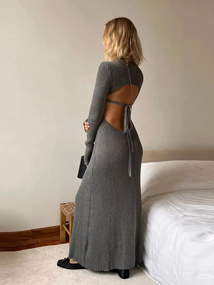 Knitted Backless Maxi Dress for Women Short Sleeve O-Neck Elastic Slim Lace  Up Floor-Length Dress from Dhgate Basic & Casual Dresses - price 92.52