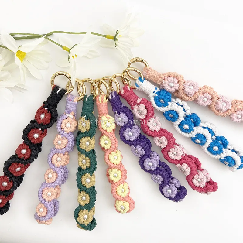 Rohee Keychain Korean Boho Rose Flower Keyring, Handwoven Wrist Keychain, Car Key ...