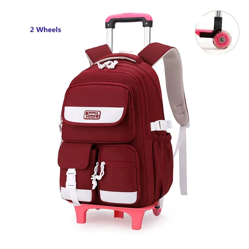 Egchescebo Rolling Backpack For Girls 17" - Kids School Trolley Bag With Lunch Tote & Pencil Case