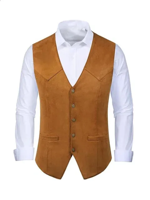 Gilet En Daim Homme Décontracté Style Western - Col V Sans Manches Coupe Slim Cowboy