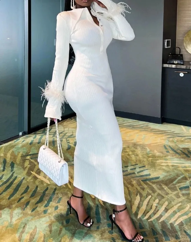 knee length dresses for ladies Get On Down Long Sleeve Knit Mini Dress Off White
