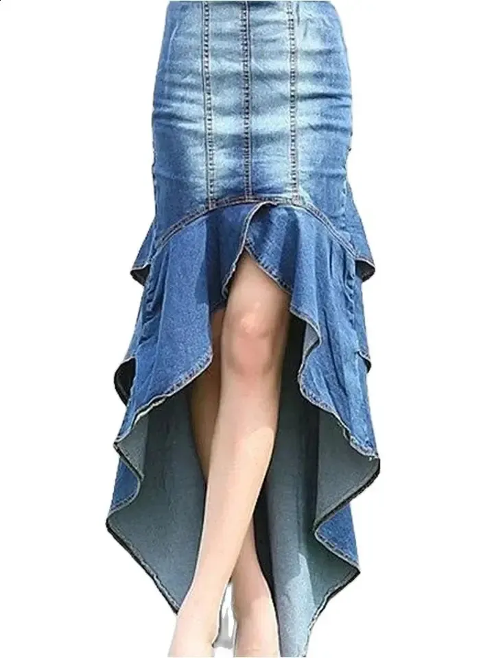 Vintage High-Waisted Ruffle Denim denim skirt for Women Vintage High-Waisted Ruffle Denim denim skirt for Women